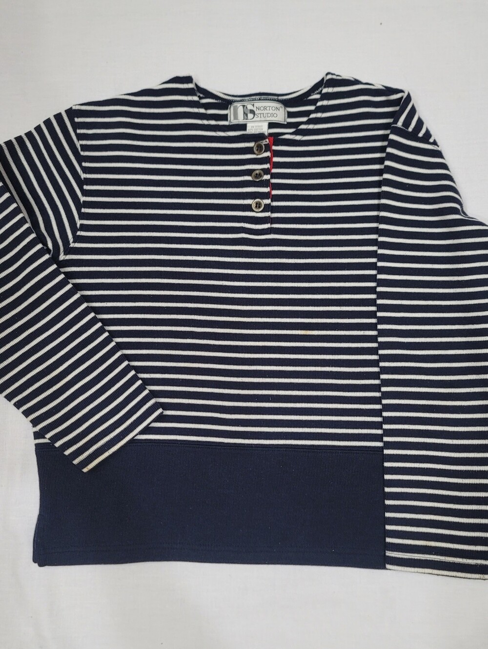 Norton Studio Women's Navy & White Striped Button-Front Top